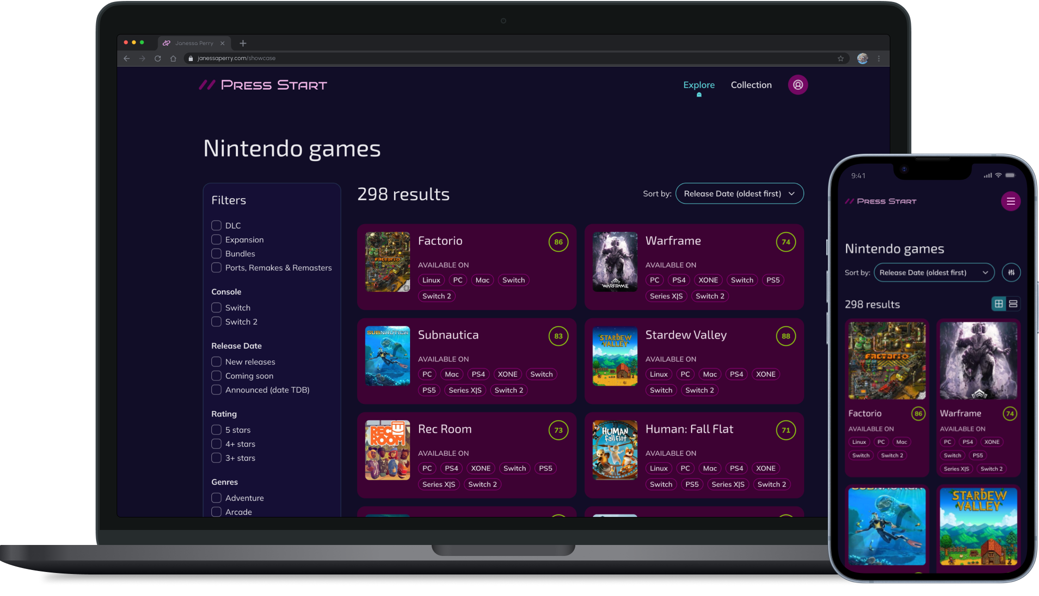 Press Start laptop mockup preview